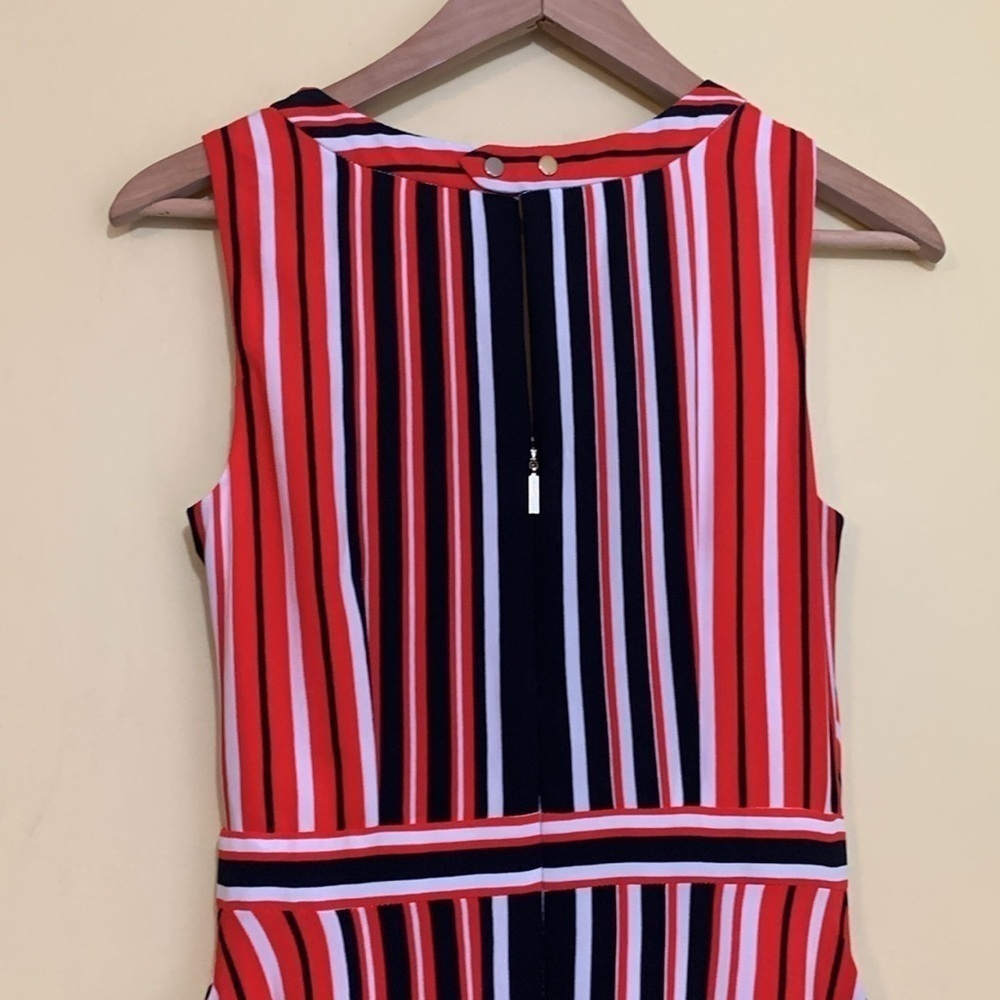 Karl Lagerfeld | Red White Blue Striped Sleeveless Handkerchief Hem Midi Dress 0 - Picture 14 of 17